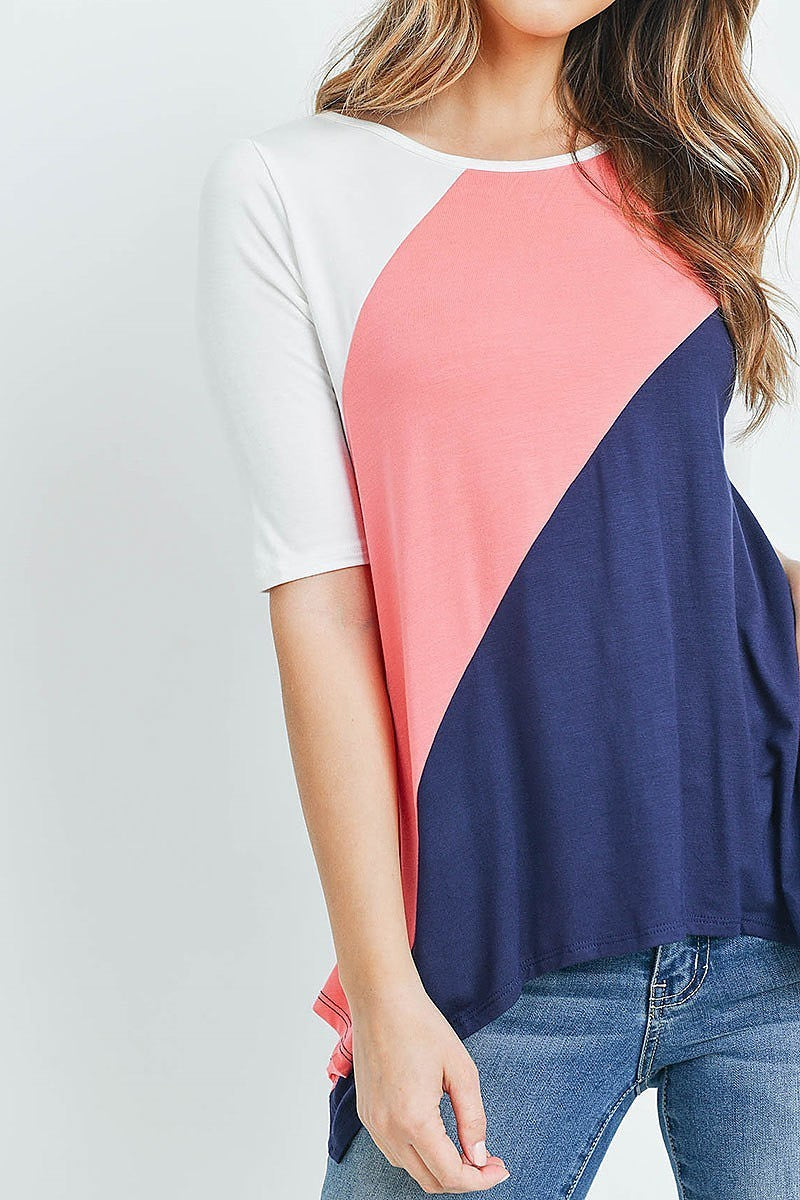 Shark bite hem color block top (ED8551-1)