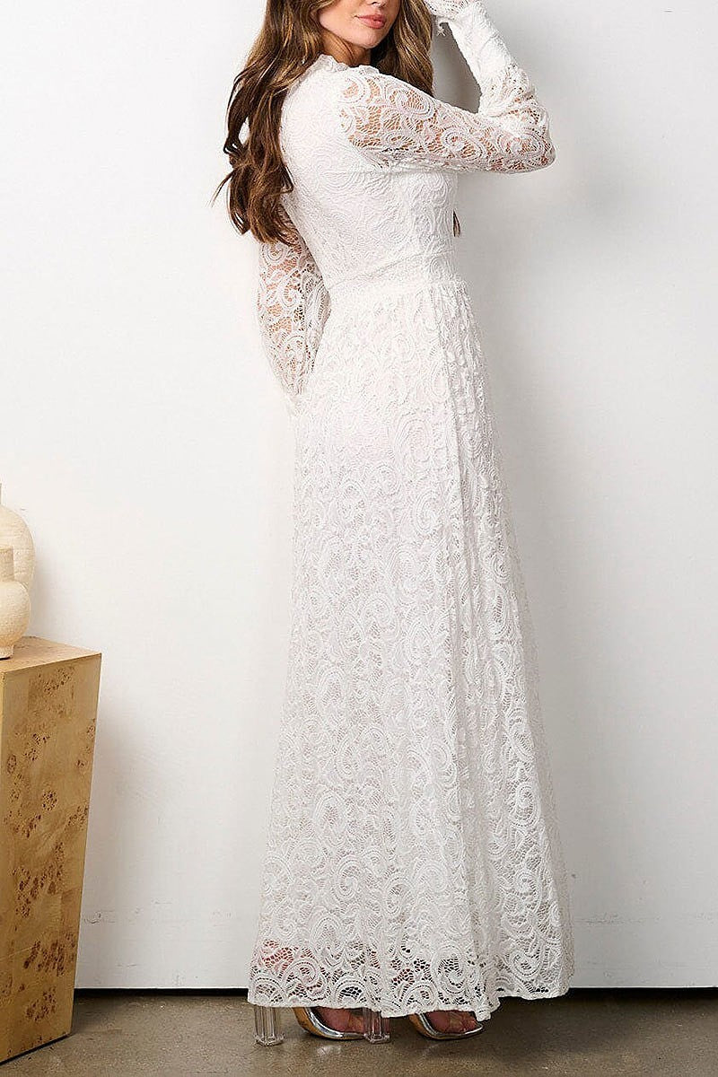 Long sleeve button up all over lace maxi dress (EFWT7817)