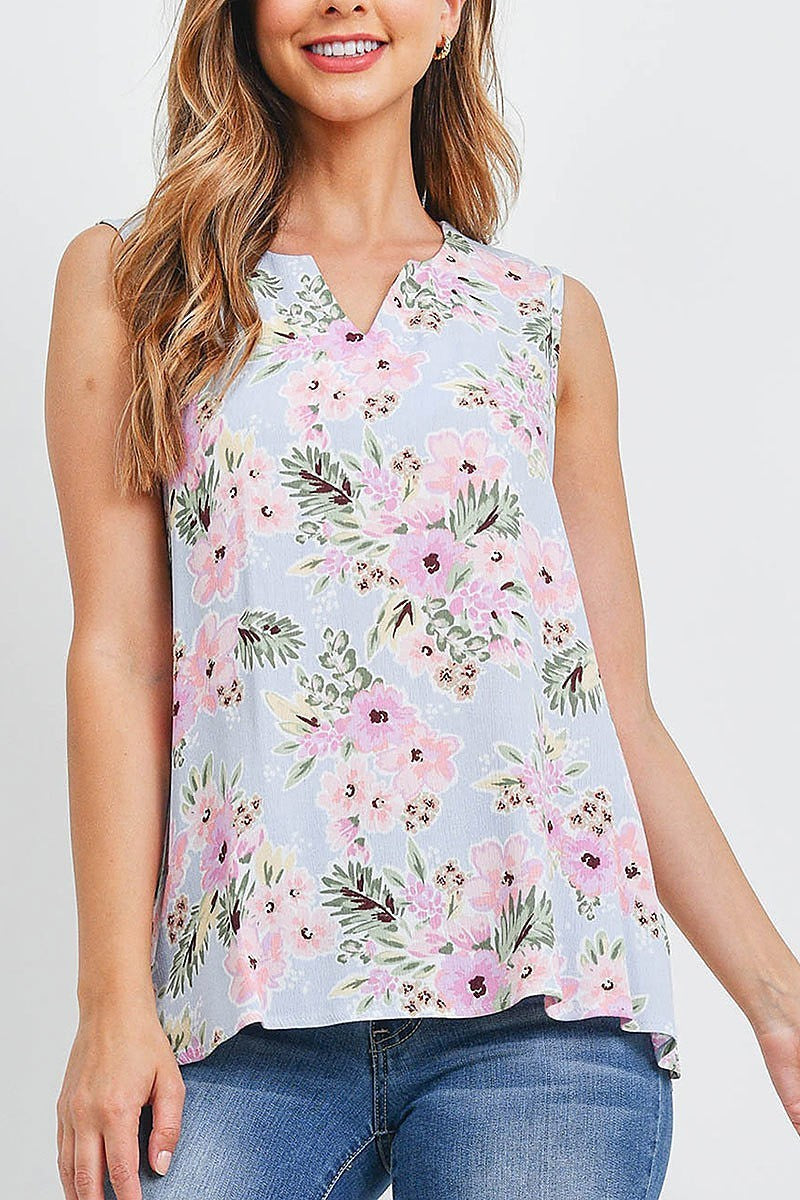 Notch neck sleeveless floral top (EF1616)