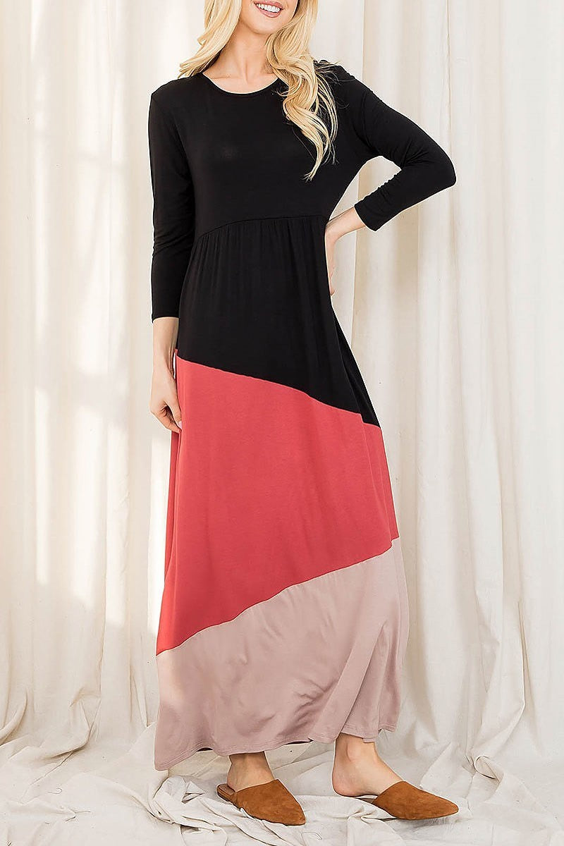 Color block baby doll maxi dress (DED7202)