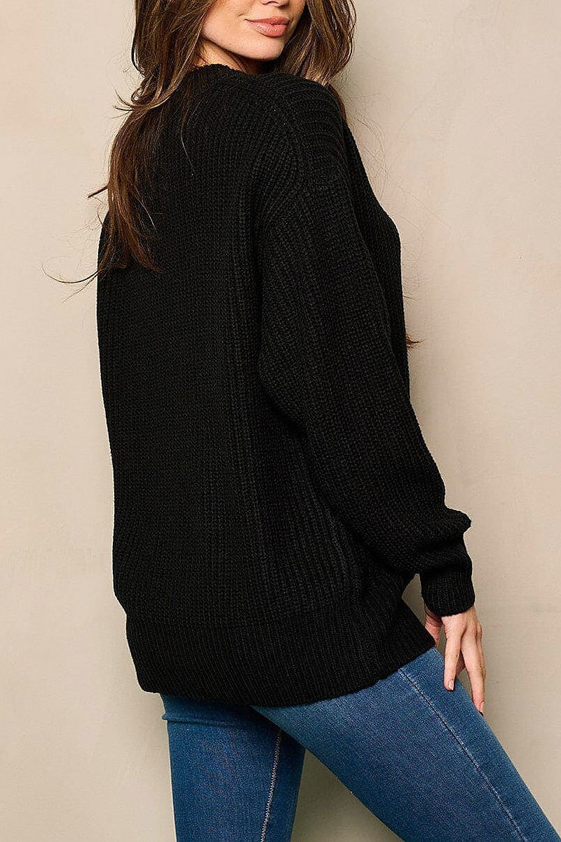 Long sleeve knit pullover sweater (EFWT5052)