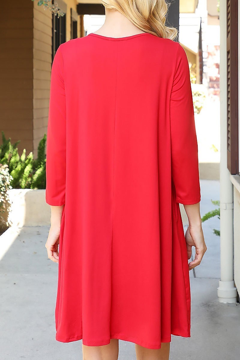 Solid quarter sleeve round neck dress (DED8892-2)