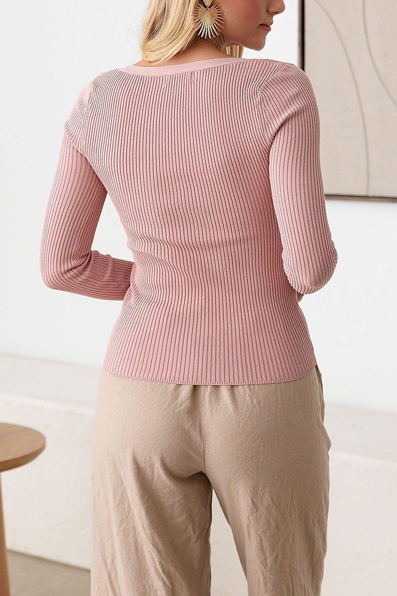 Soft long sleeve square neck knit top (TED2843)