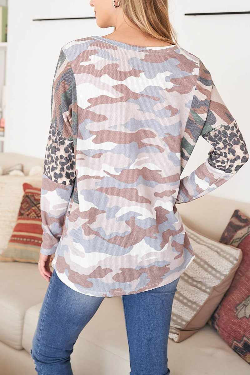 Camouflage leopard elbow long sleeve top (EF1875-RESTE)