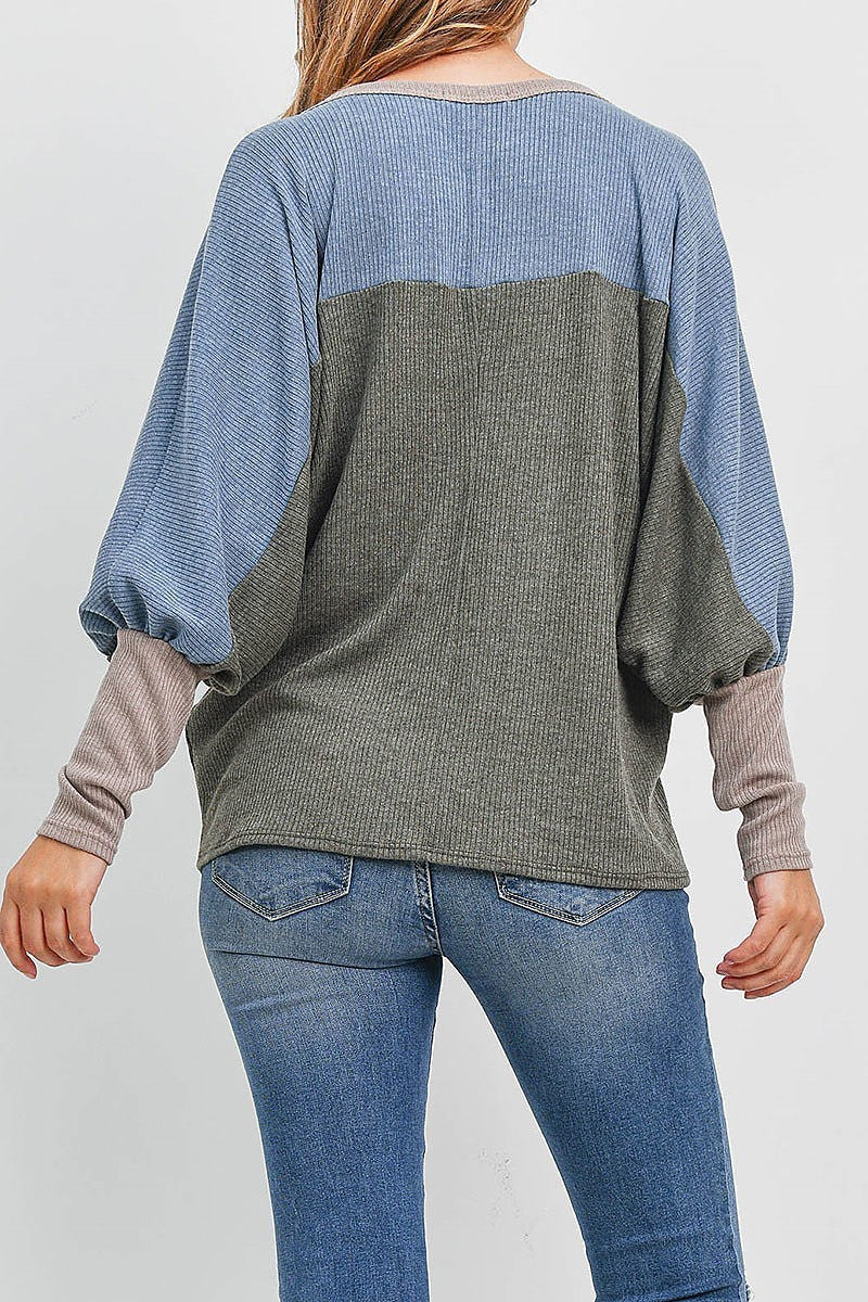 Dolman sleeve bella rib contrast top (EF2163)