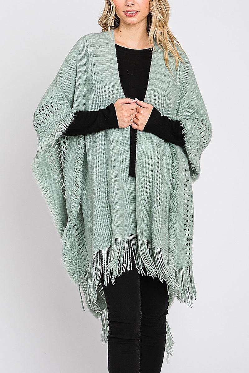 Knit ruana with fringe (DGS6116)