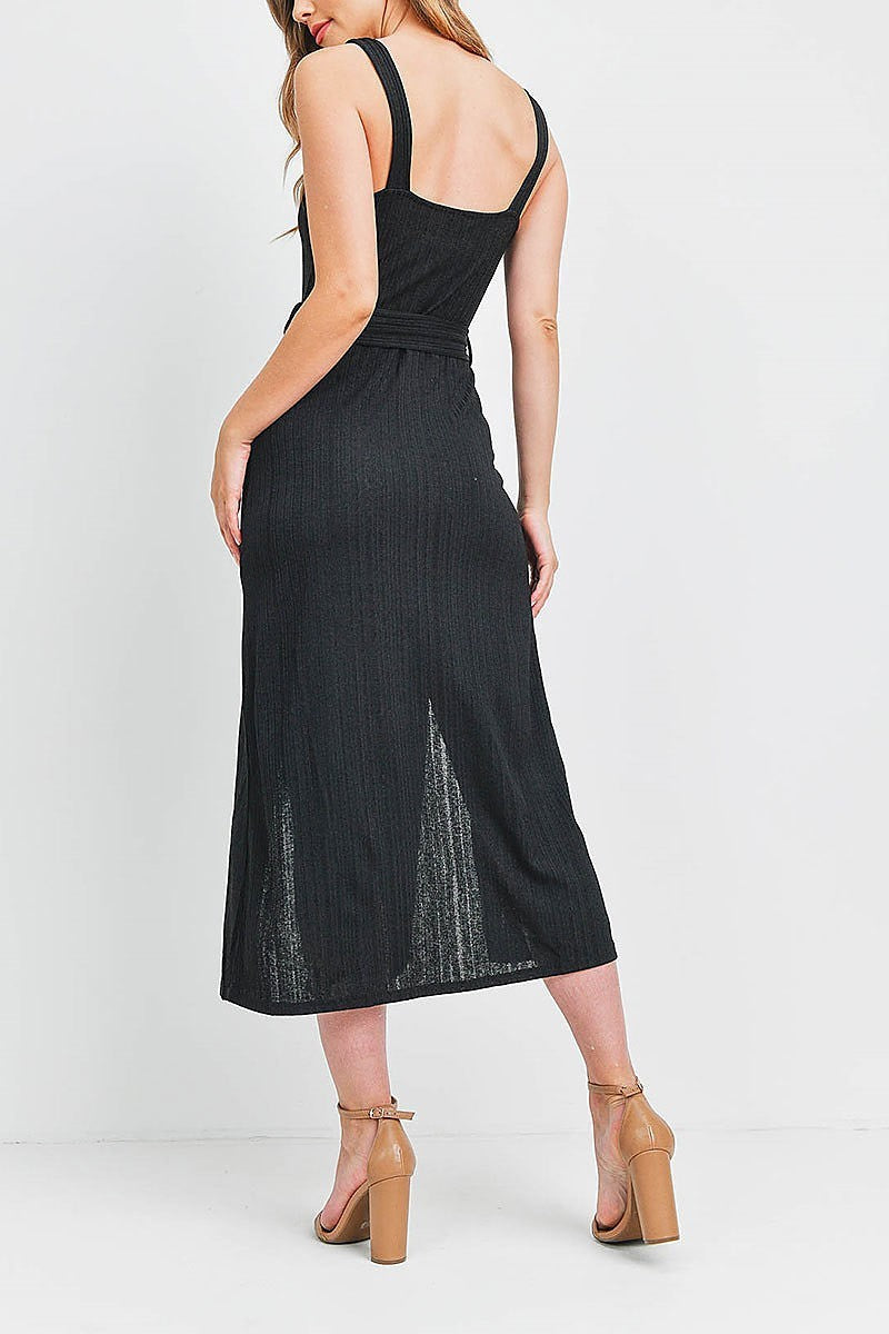 Self belted slit midi dress (DED6654)