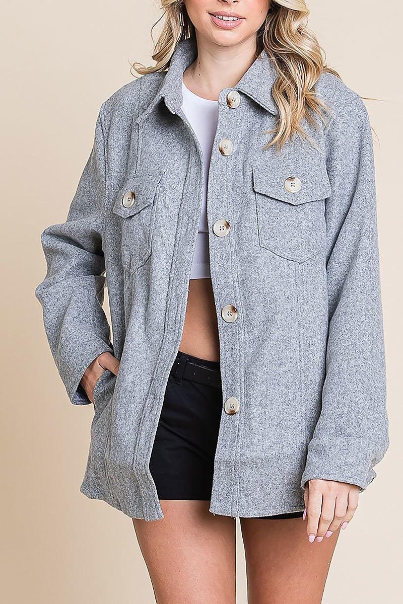 Oversized wool button up worker jacket w pockets (EDH1924)