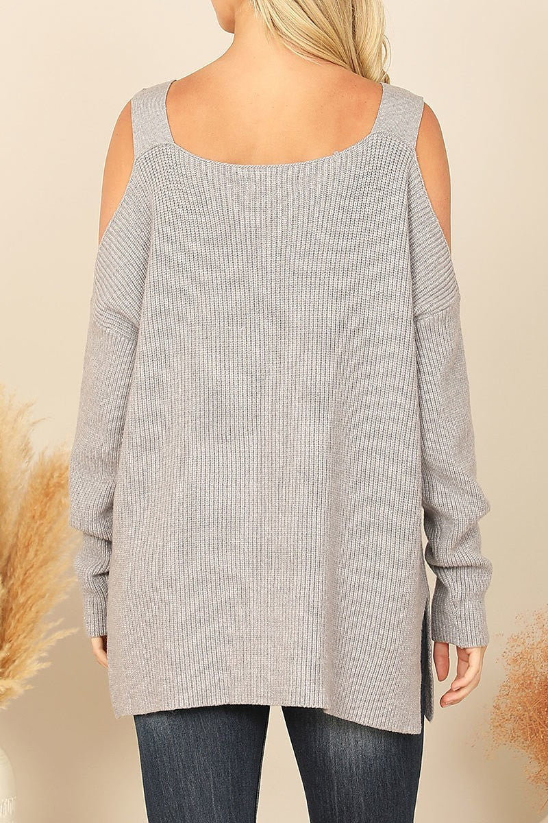 Cold shoulder knitted sweater (DGS6655-1)