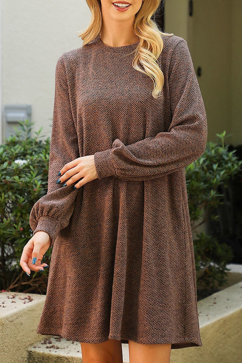 Long puff sleeve jacquard knit dress (DED8806)