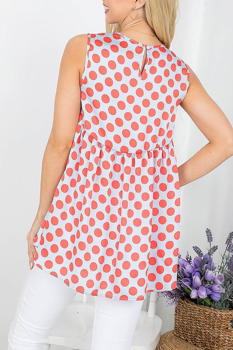 Dot print ruched detail top (EF3910)