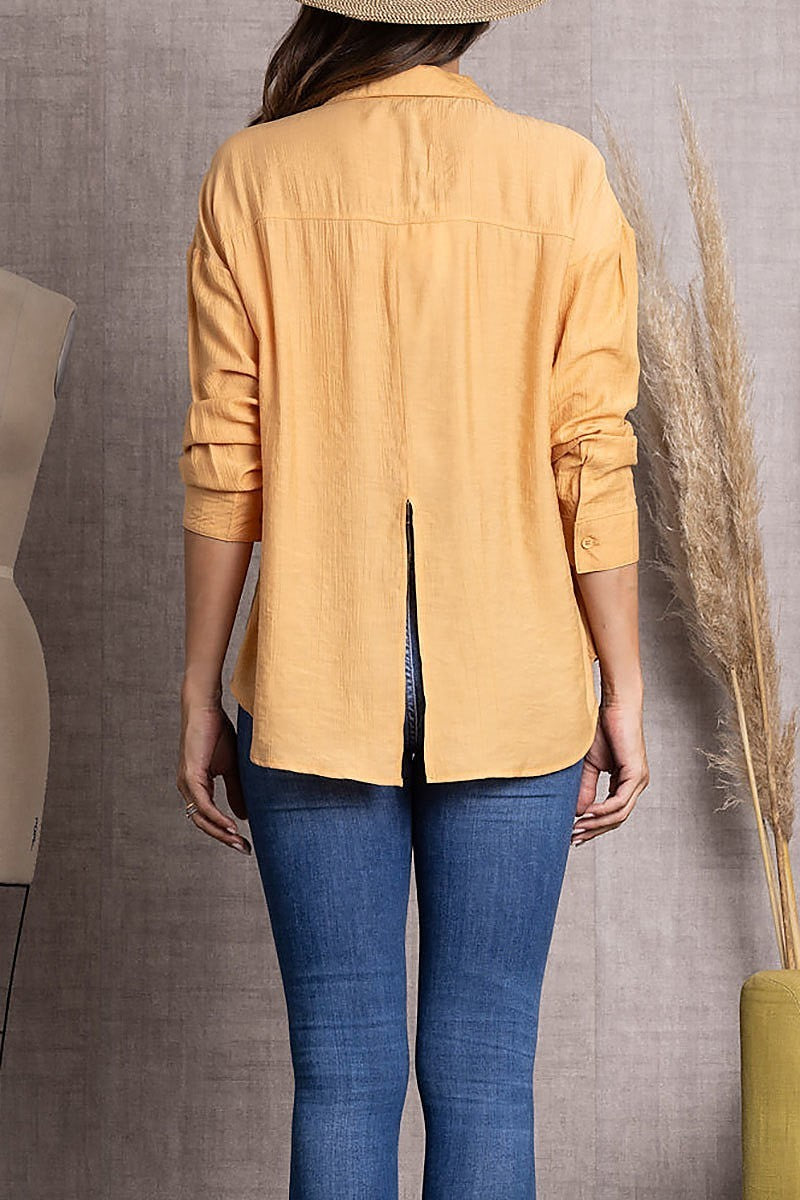 Collar button down cuff long sleeve top (EDSW3416)