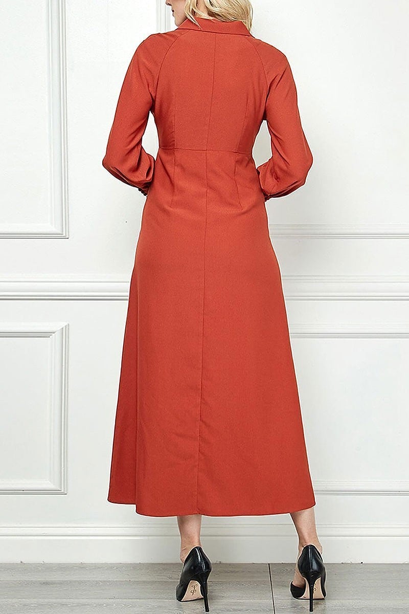 Long sleeve v-neck button up maxi dress (EGWT1335)