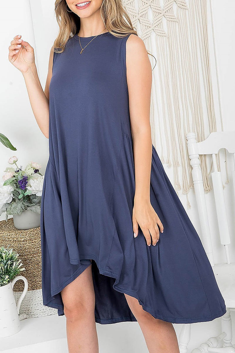 Jersy tiered back hi lo pocketed dress (DED7532)