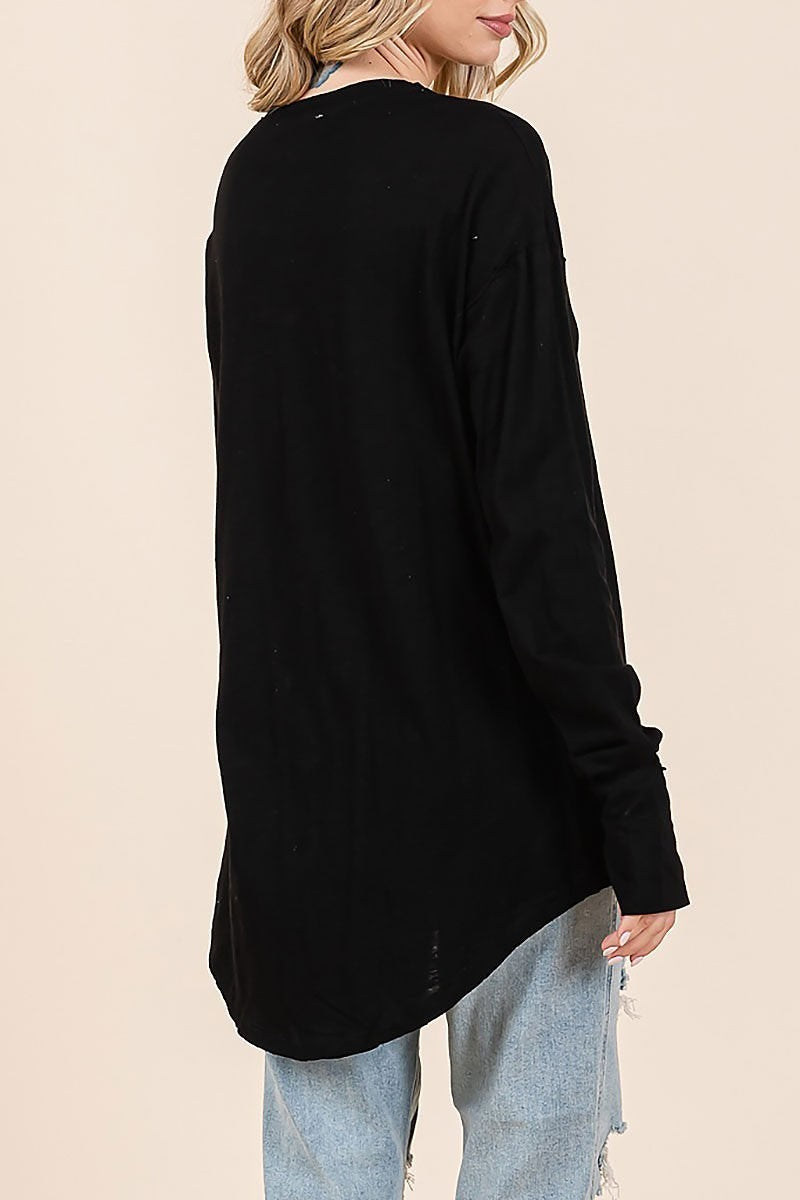 Slouchy oversized tee with patch breast pocket (EDH2297)