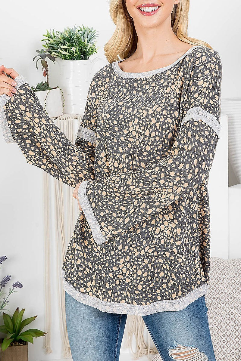 Seam out detial animal print tunic top (EF2928)