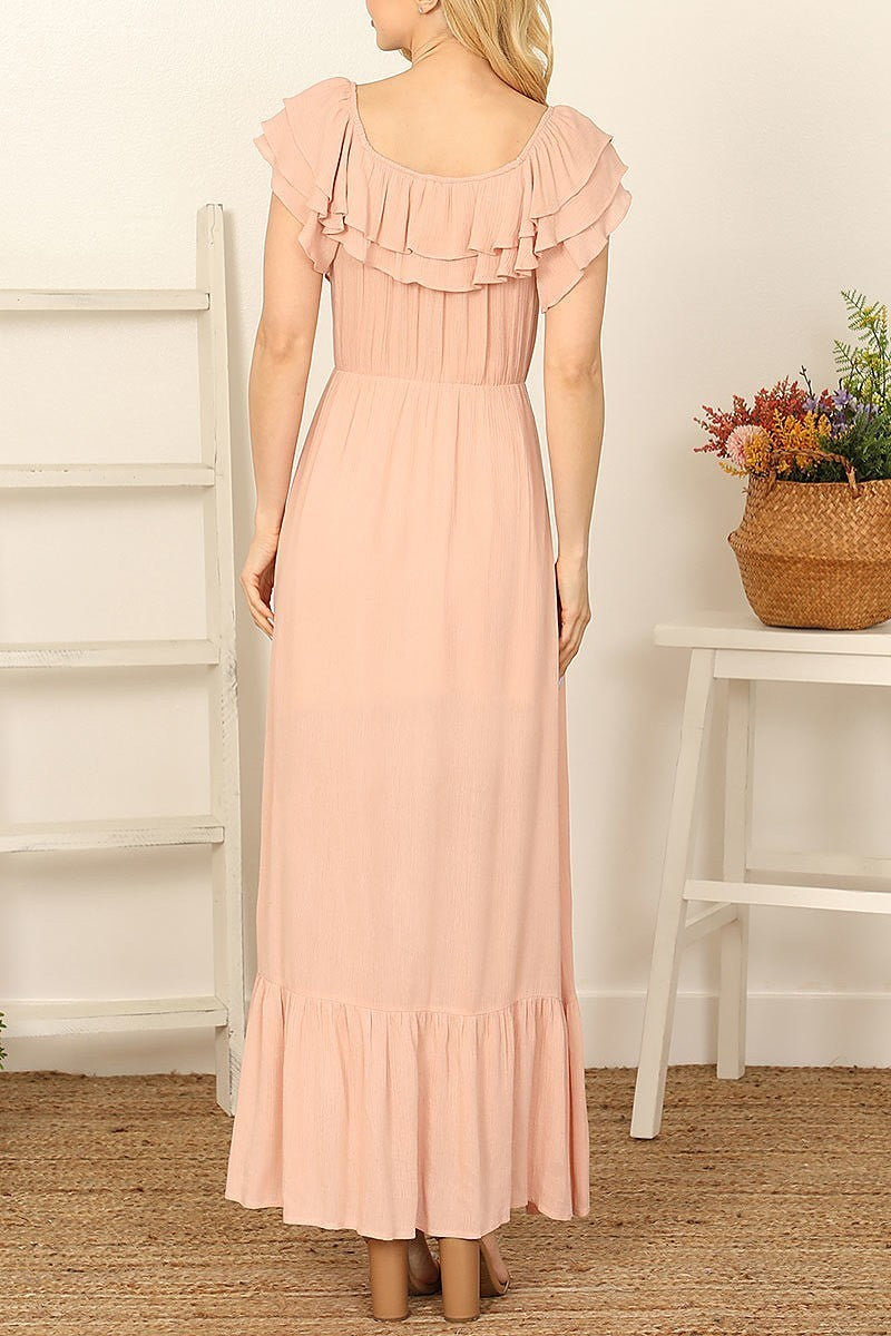 Ruffle sleeve solid maxi dress (DED9348)