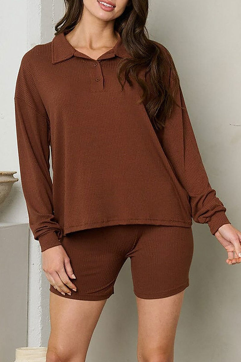 Long sleeve top and mini shorts ribbed set (EFWT1511)