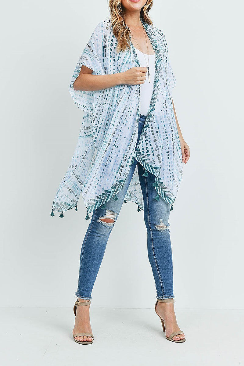 Multi color dash pattern tassel kimono top (ED9448)