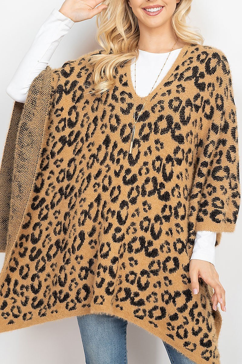 Leopard print sweater poncho (DGS5334)