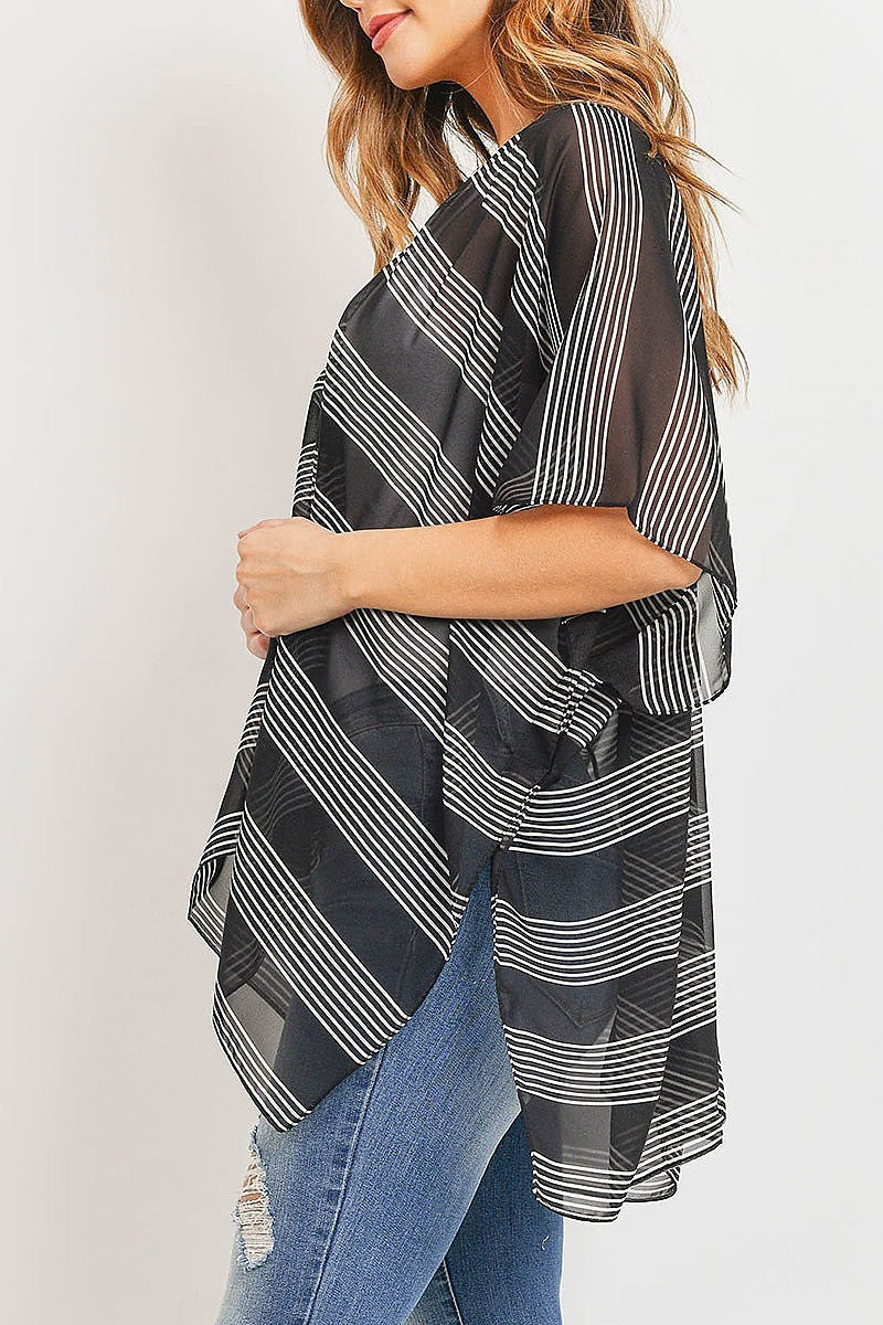 Sheer stripe loose fit kimono top (ED9021)