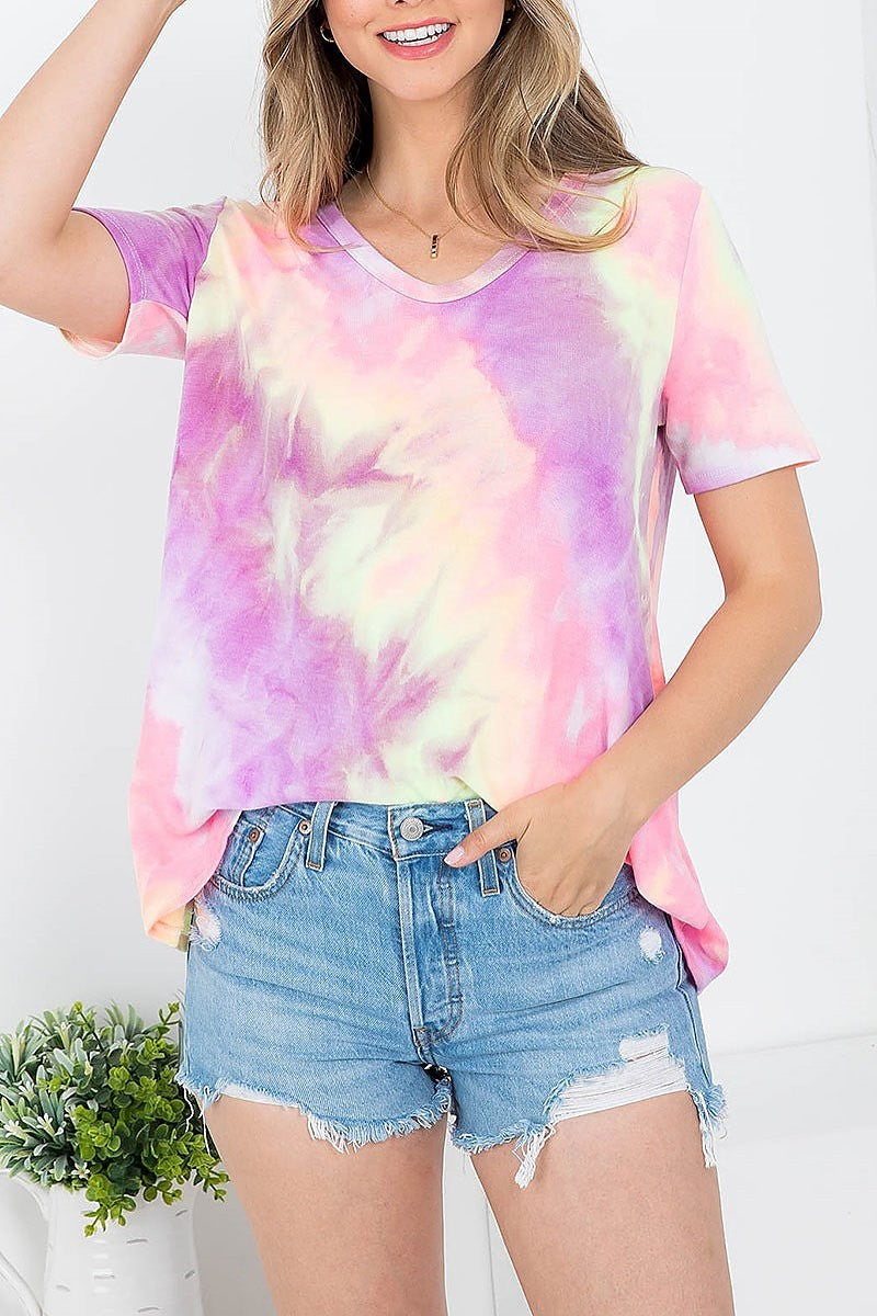 V neck tie dye loose fit top (EF4088)