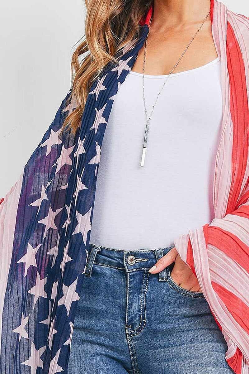 Usa flag print kimono wrap scarf (EF3057)