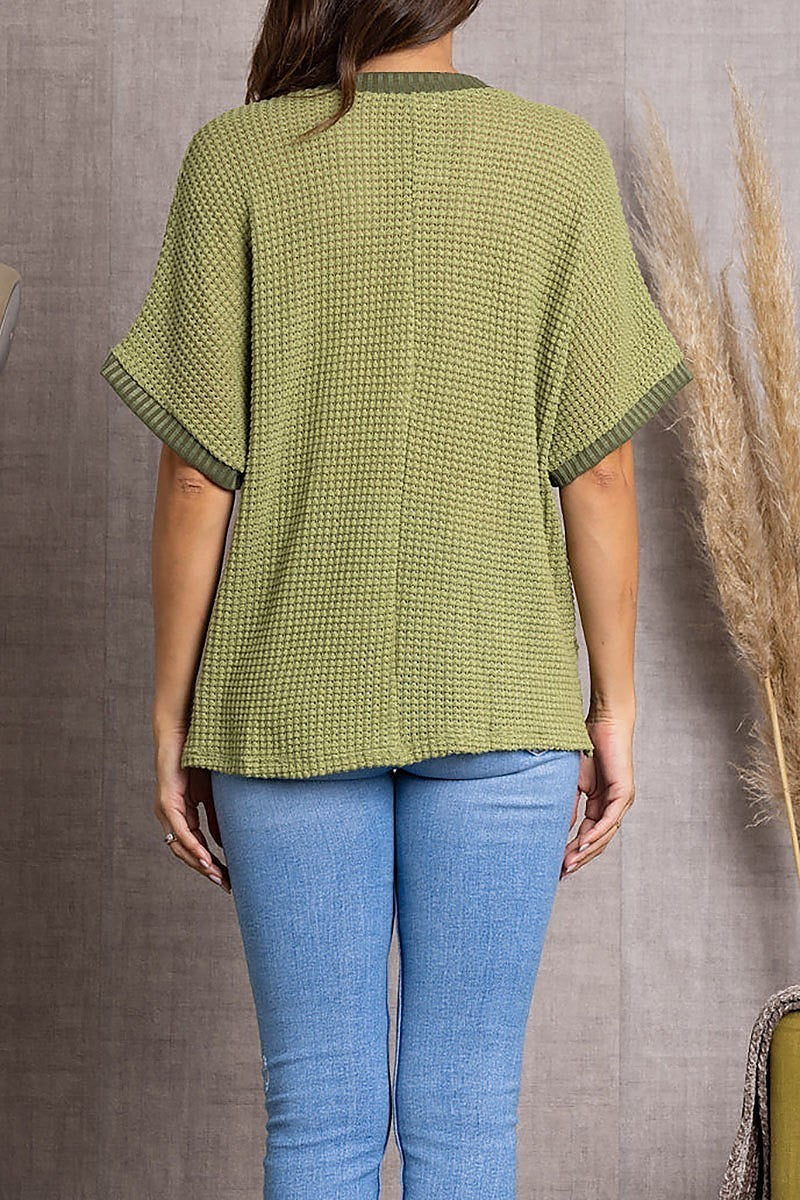 V-neck dolman short sleeves knit top (EDSW3497)