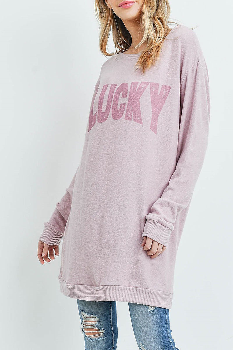 Round neck lucky graphic top (ED8792-2)