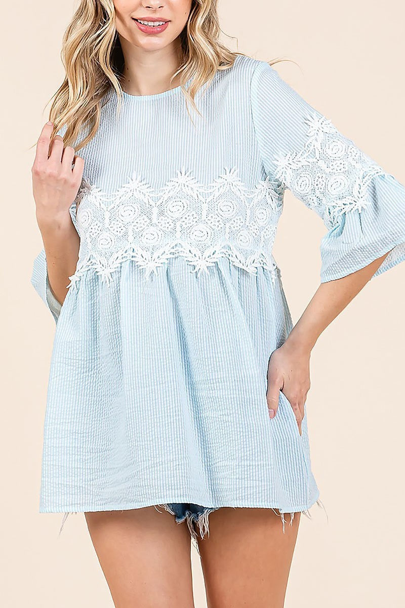 Lace tunic top with key hole back button (EDH2128)