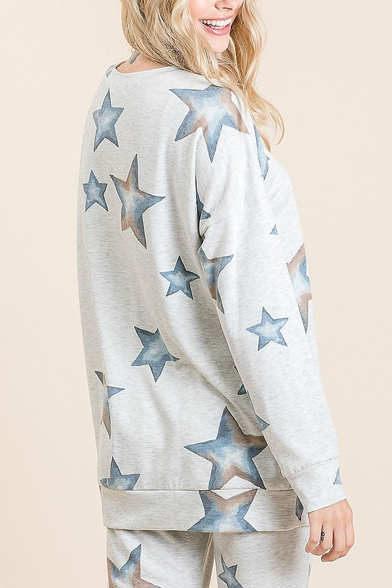 Star print round neck loose fit top (EF5036)