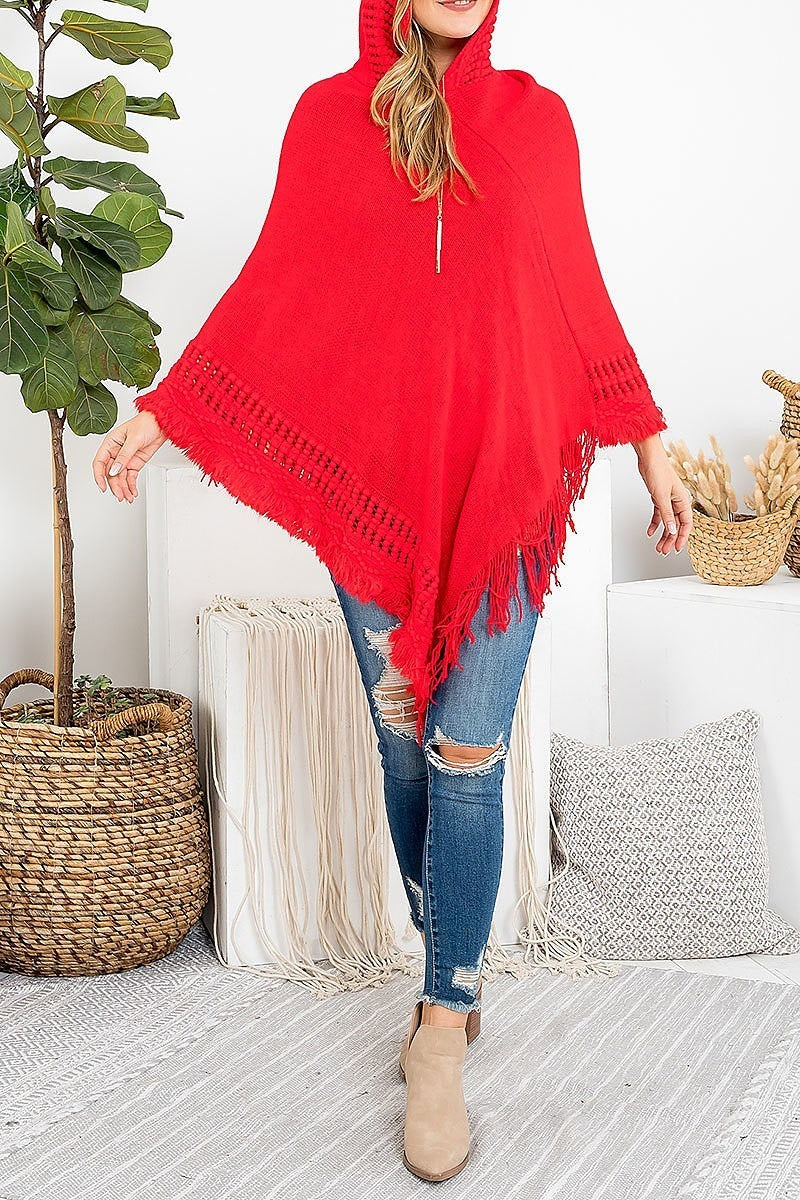 Hooded poncho knit braded tassel fringe (DGS5401)