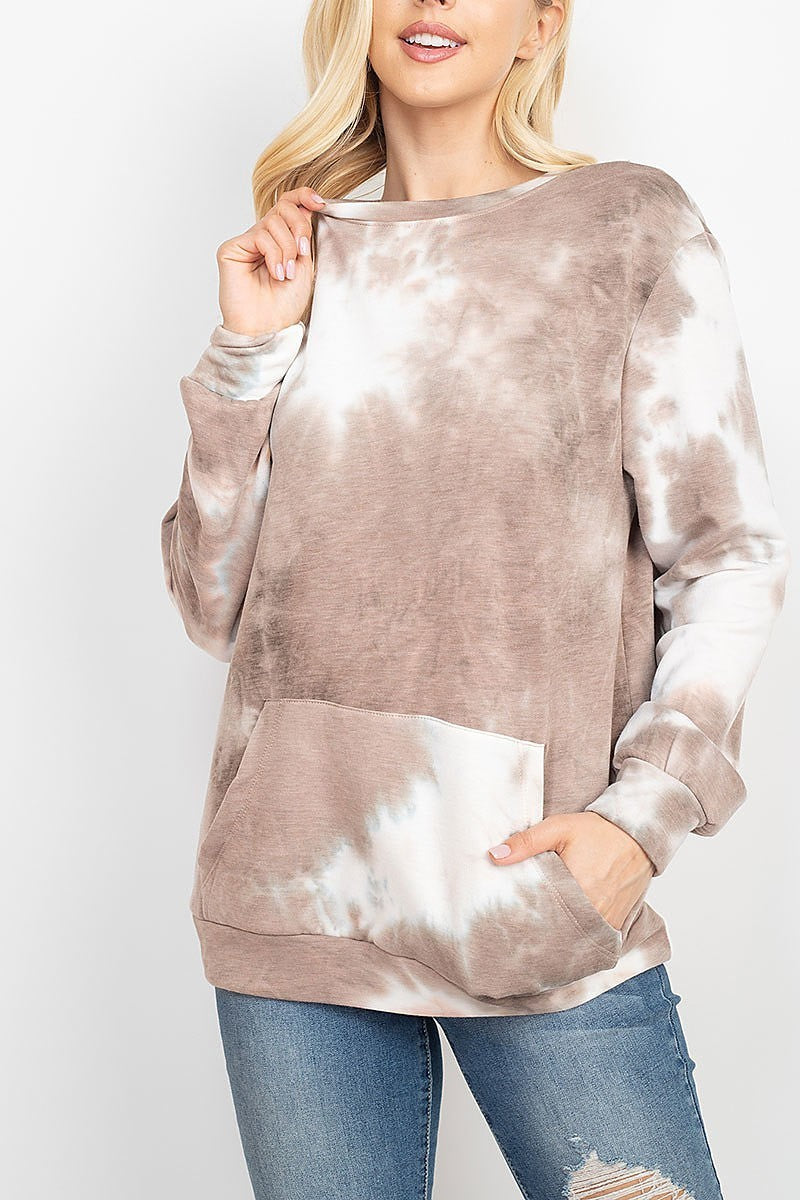 French terry back brushed tie dye pullover with kangaroo pockets (EF1966)