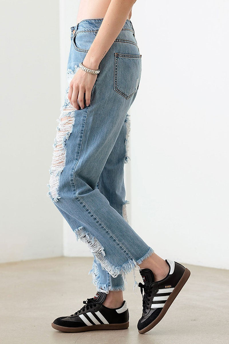 Distressed straight denim pants (TED2969)