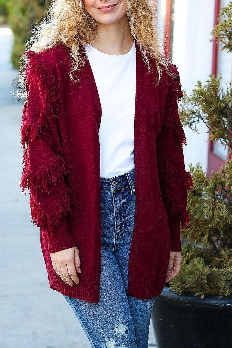 Fringe solid cardigan sweater (ETBM4209)