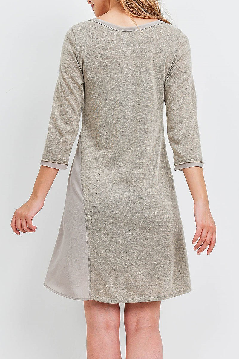 Mix fabric asymmetrical hem tunic dress (DED6419-1)