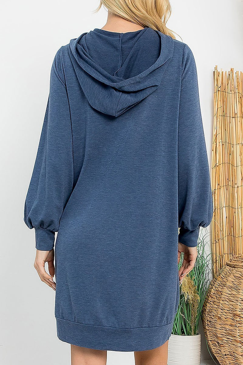 French terry long puff sleeve hoodie dress (DED8952)