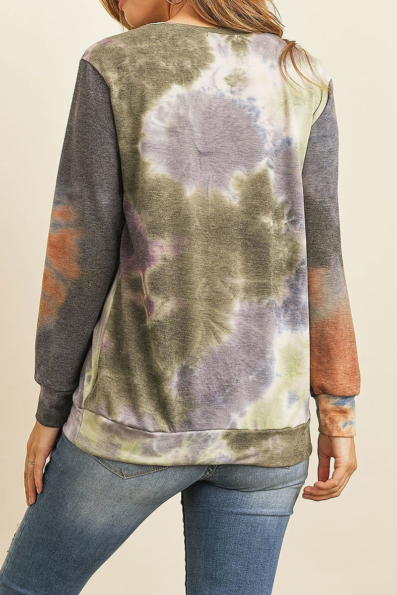 Round neck pull over tie dye top (ED8519)