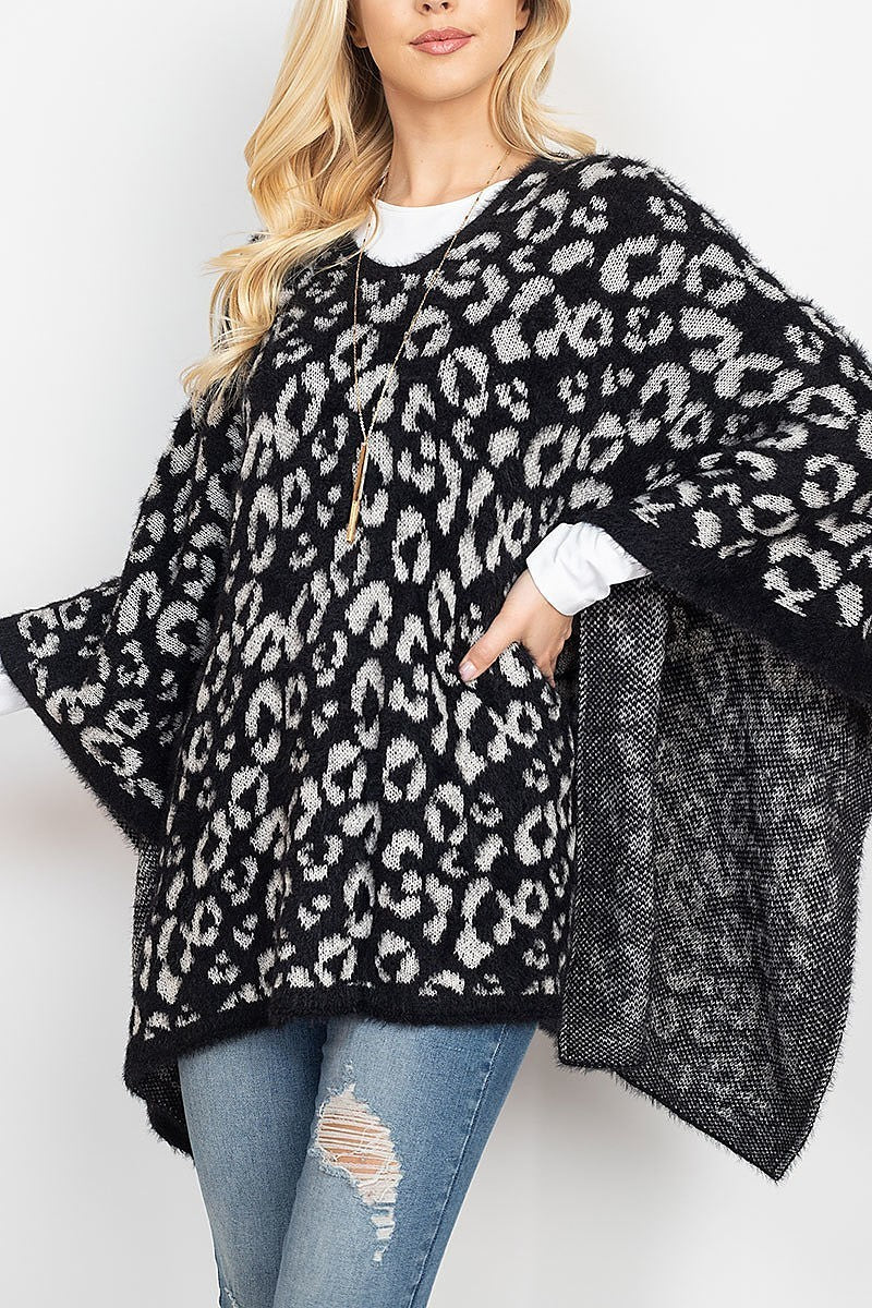 Leopard print sweater poncho (DGS5331)