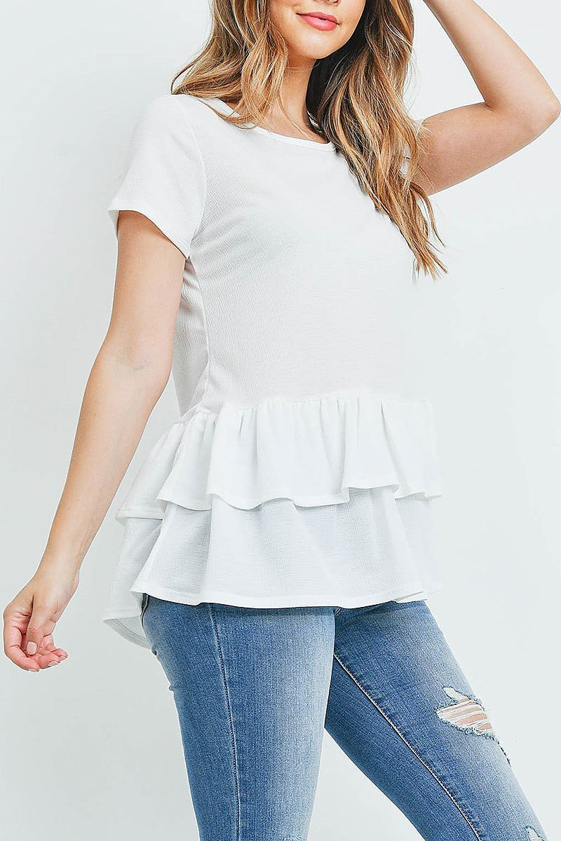 Short sleeves layered ruffle hem top (ED9252)