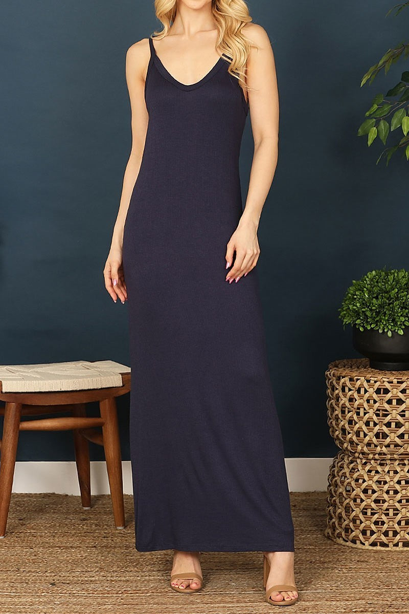 V-neck spaghetti strap solid maxi dress (DED9249)