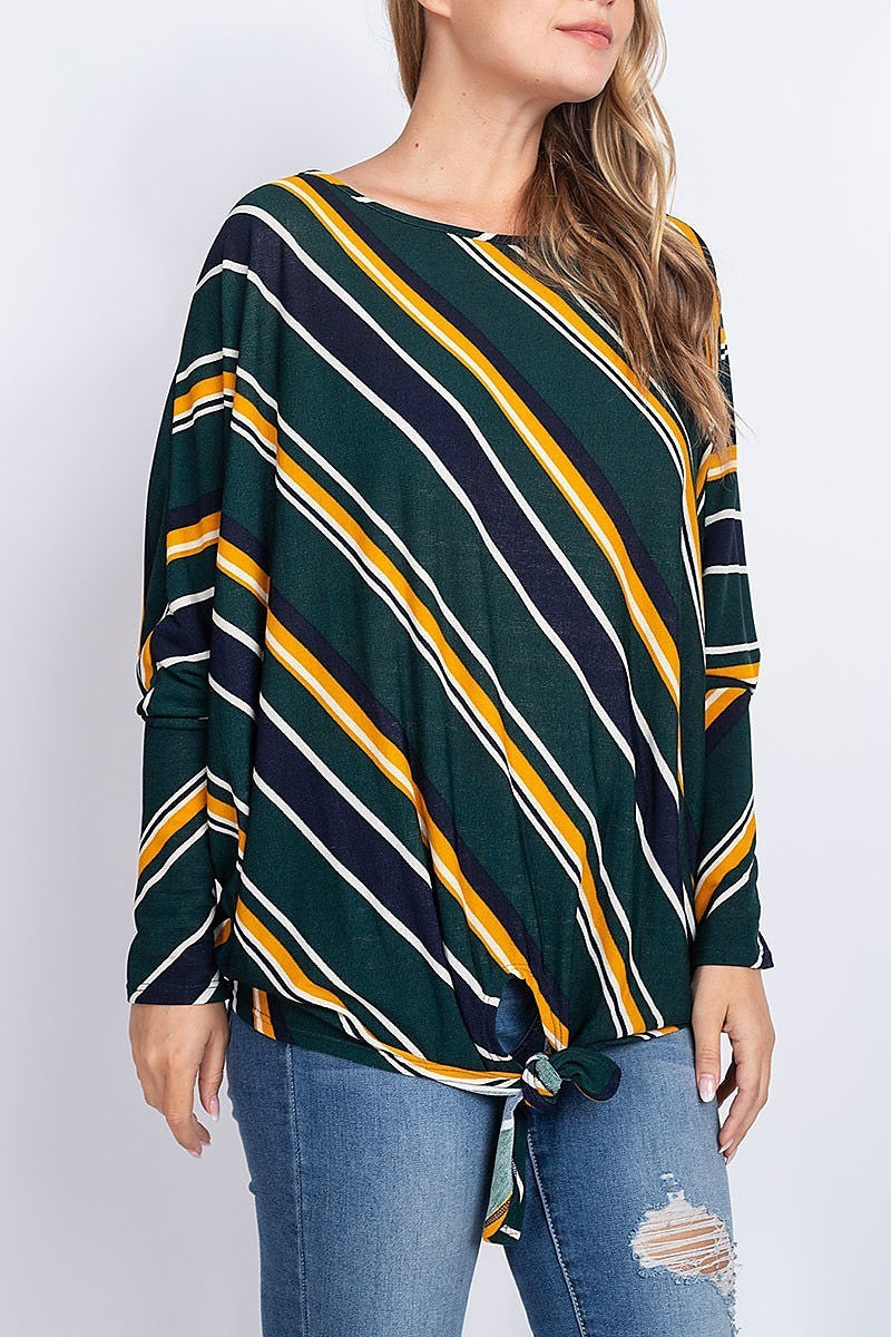 Waist tie stripe loose fit top (EF1881)