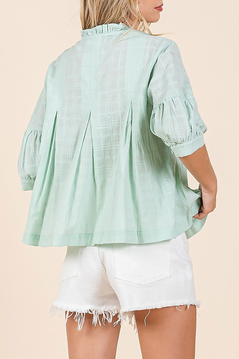 Textured cotton voile button down woven top (EDH2330)