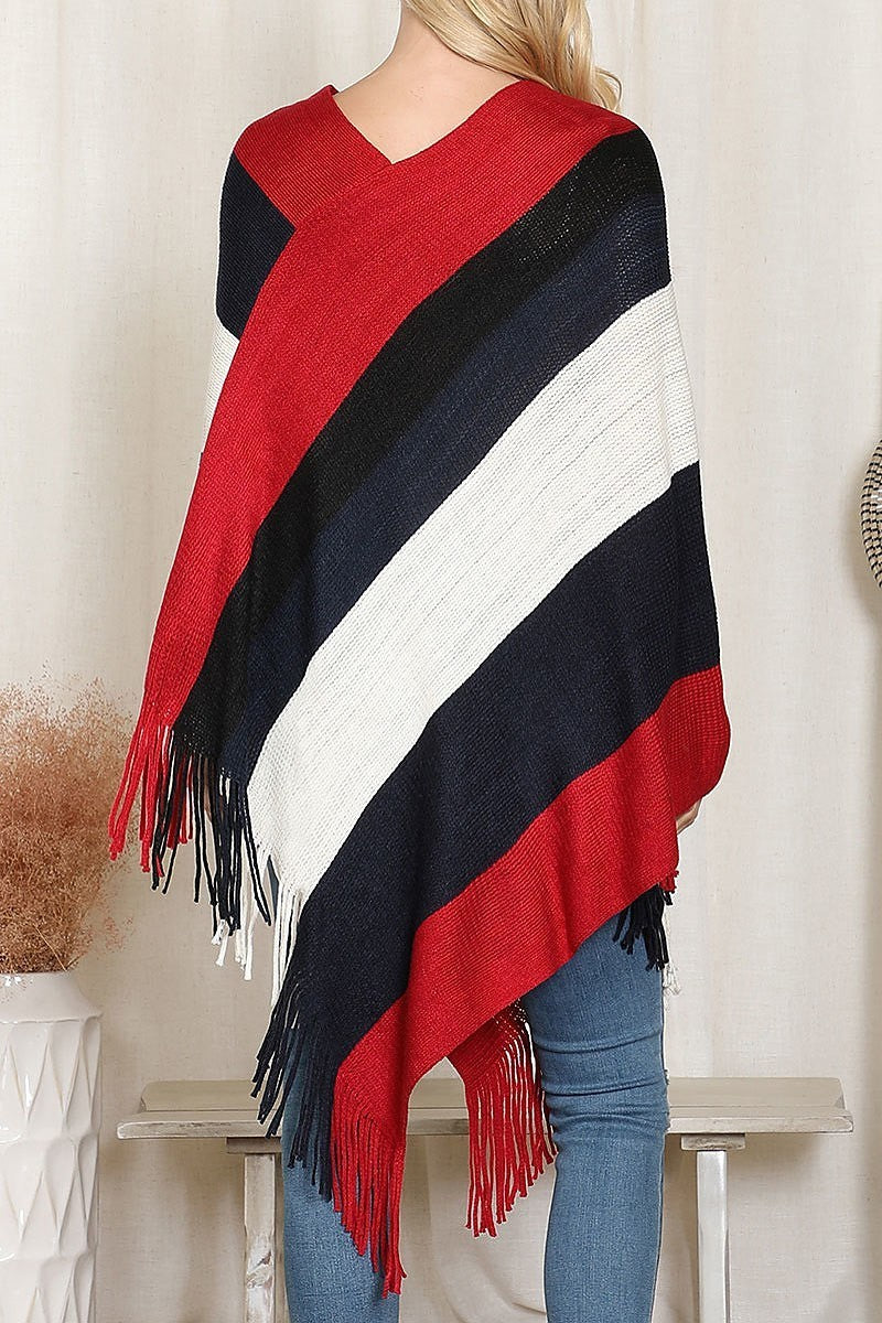 Color block fringe sweater poncho (DGS6331)