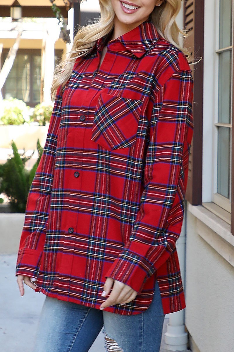 Plaid button detail top (DGS6338)