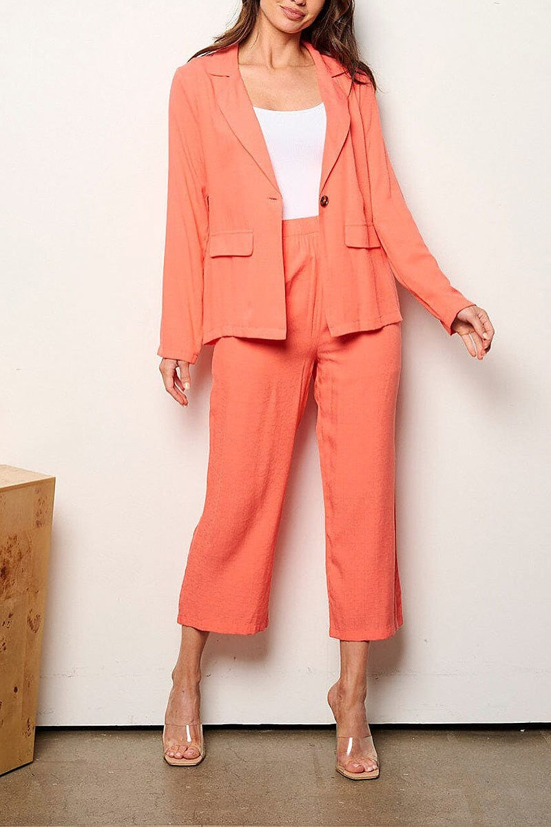 Long sleeve blazer & elastic waist pants 2pc. set (EFWT9647)