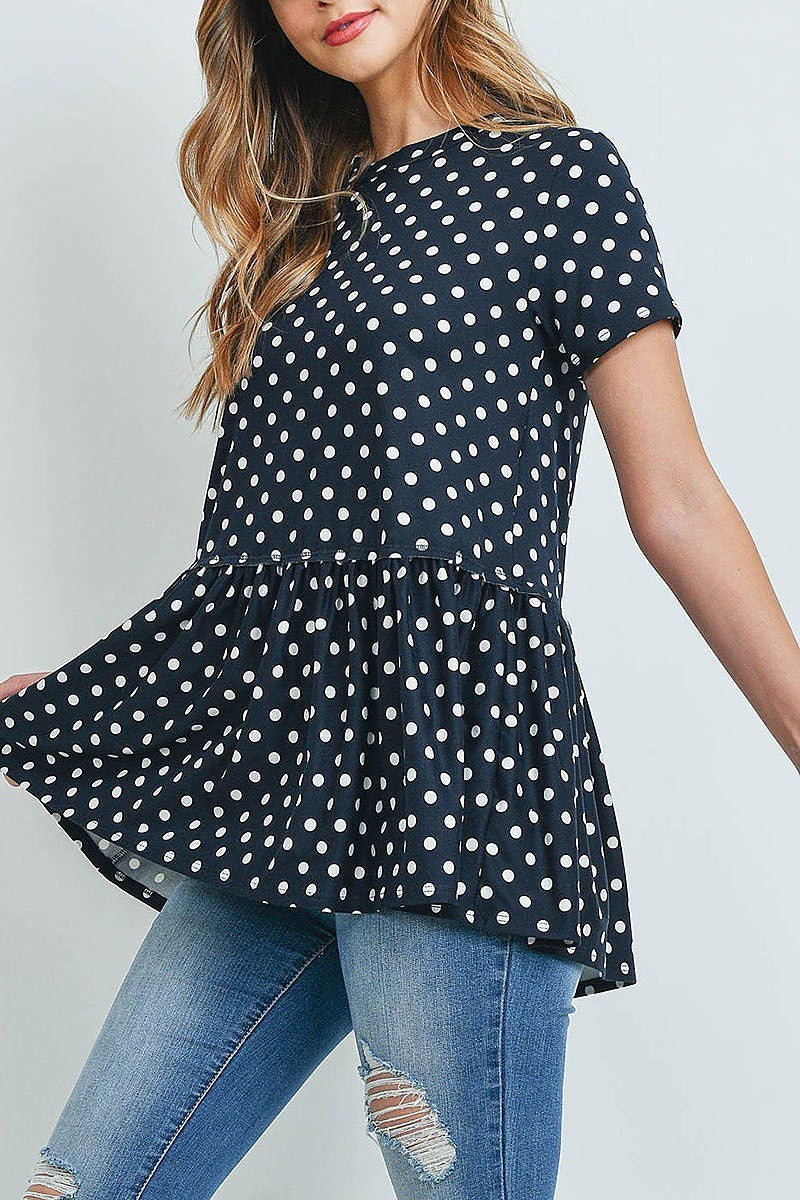 Polka dots ruffled hem top (ED9027-1)