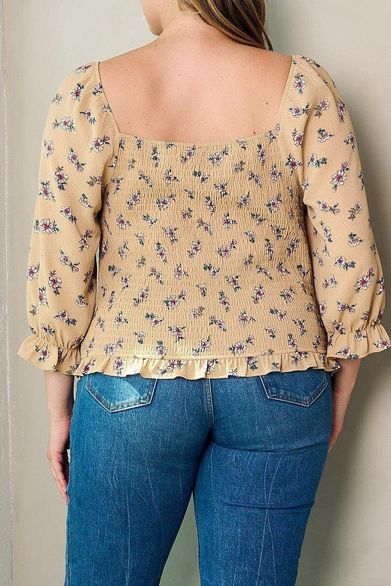 Front ruched floral blouse top (EFWT2936)