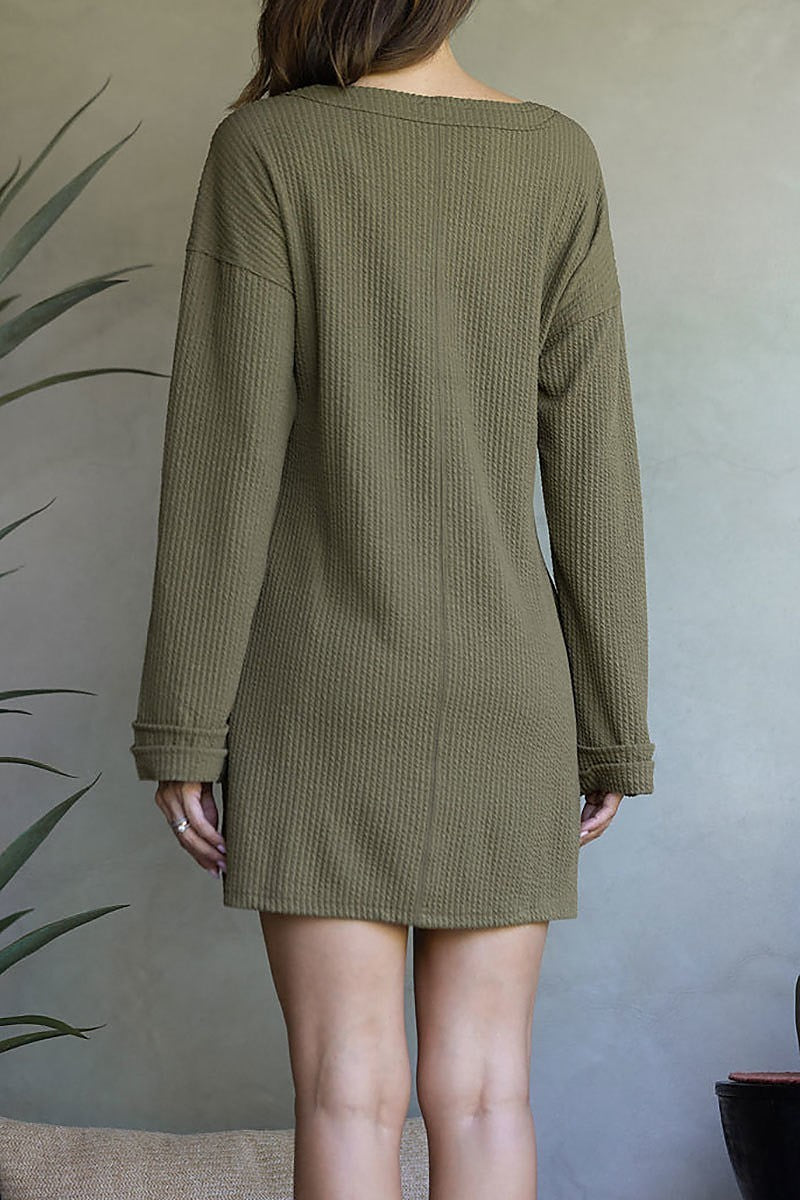 Ribbed knit long sleeves mini dress (EDSW3666)