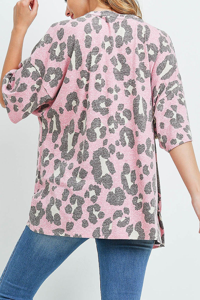 Oversize leopard print round neck top (EF1097)